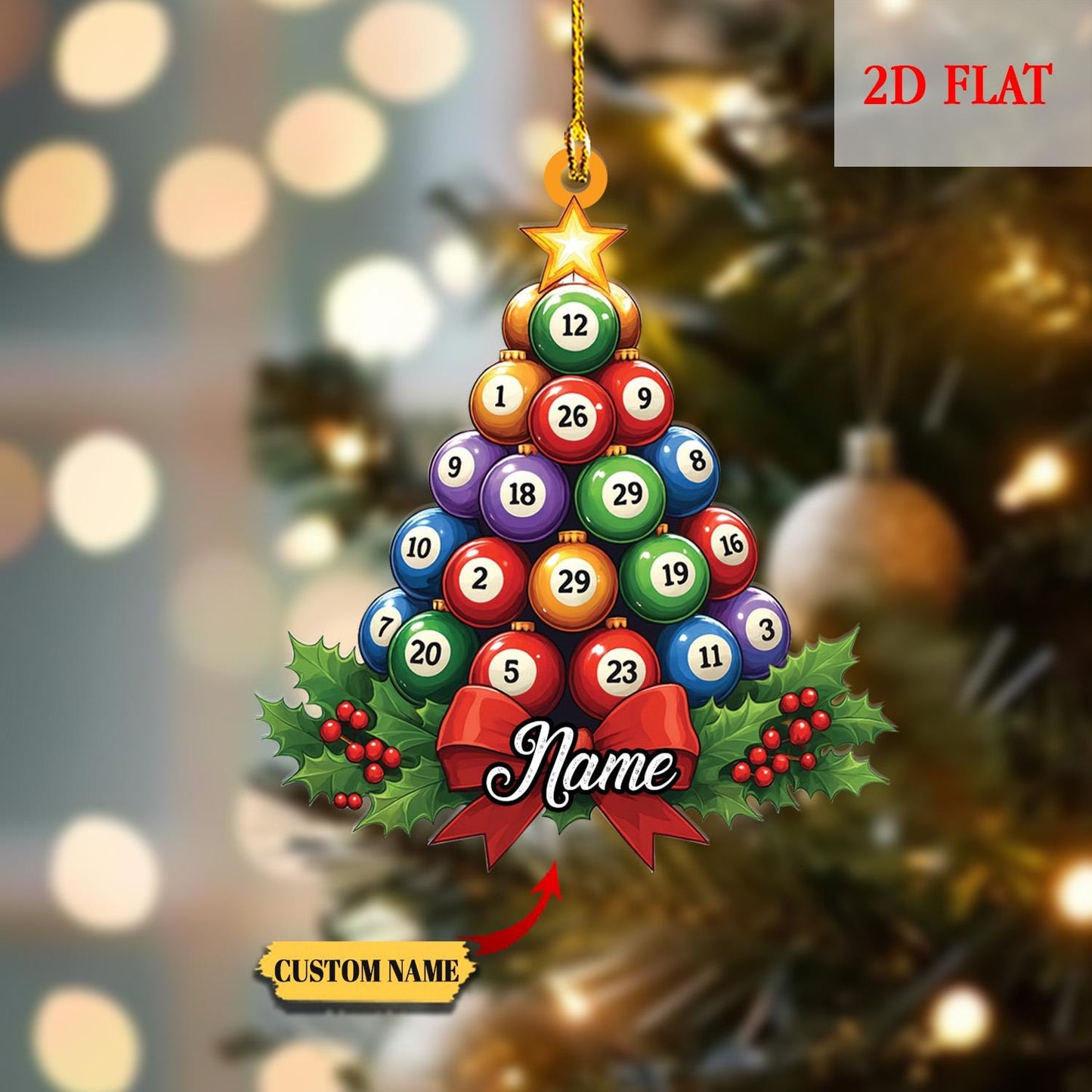 Personalized Pool Billiards 2D Flat Ornament for Lovers, Gift for Billiards Player, Sports Balls, Billiards Lover Gift, Christmas billiards