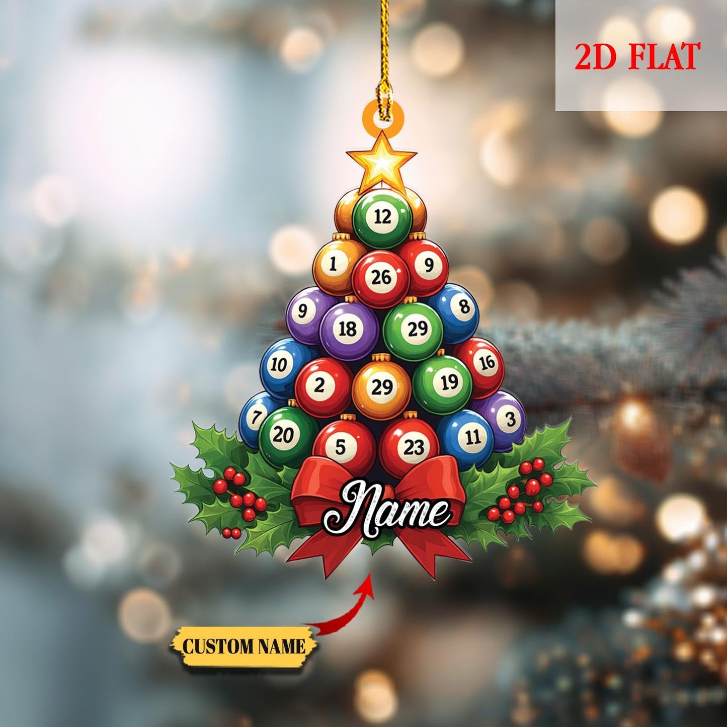 Personalized Pool Billiards 2D Flat Ornament for Lovers, Gift for Billiards Player, Sports Balls, Billiards Lover Gift, Christmas billiards