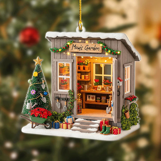 Personalized Garden Shed Christmas Ornament 2025 – Custom Name Gardener Holiday Tree Decor with Tools & Gifts, 2D Flat Onament