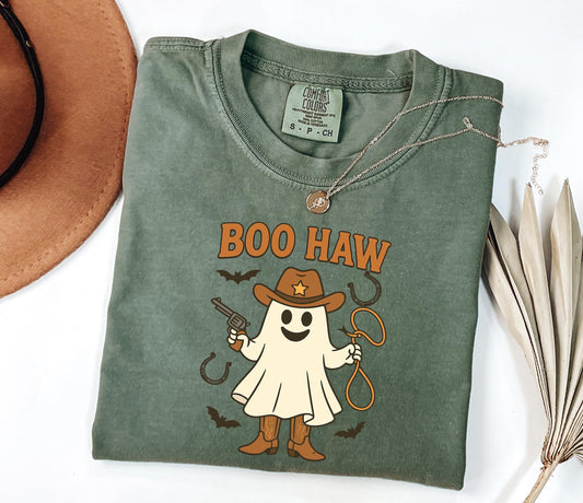 Comfort Colors® Boo Haw Shirt, Funny Ghost Cowboy Tee, Western Halloween Shirt, Spooky Fall Shirt, Country Girl Gift