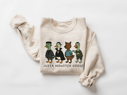 Just a Monster Goose Sweatshirt, Fun Halloween Goose Sweater, Cute Fall Animal Pullover, Quirky Costume Top, Goose Lover Jumper, Unisex Gift