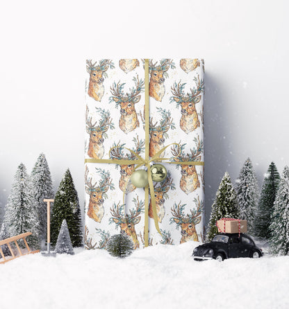 Christmas Wrapping Paper with Watercolor Deer | Premium Holiday Gift Wrap | Rustic Winter Festive Supplies #2