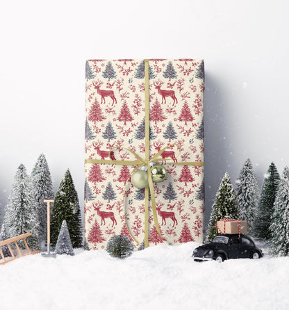 Premium Wrapping Paper Christmas Deer | Watercolor Holiday Gift Wrap | Cozy Rustic Festive Winter Roll #5
