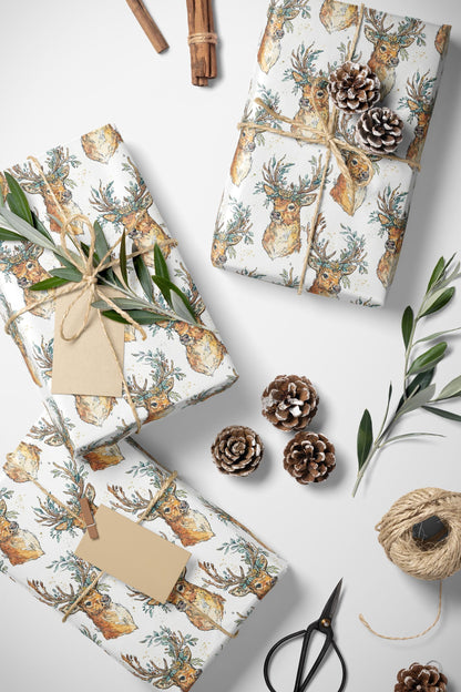 Christmas Wrapping Paper with Watercolor Deer | Premium Holiday Gift Wrap | Rustic Winter Festive Supplies #2