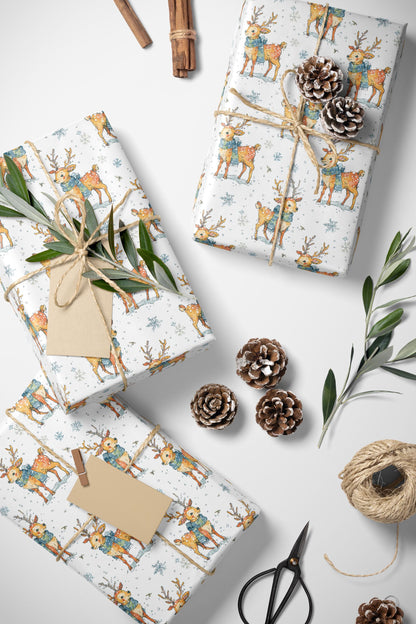 Rustic Christmas Wrapping Paper Deer | Premium Watercolor Gift Wrap Roll | Cozy Festive Holiday Supplies #8
