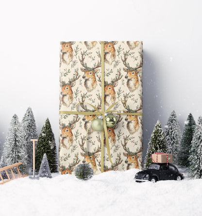 Wrapping Paper Premium Watercolor Deer | Christmas Gift Wrap Roll | Cozy Rustic Holiday Aesthetic Supplies #3