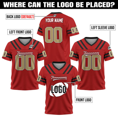 Personalized Team Shirts Football Jersey for Adult Kid, Custom Team Name Number Logo, Football Fan Tee V-Neck Shirt Gift for Fan Lovers