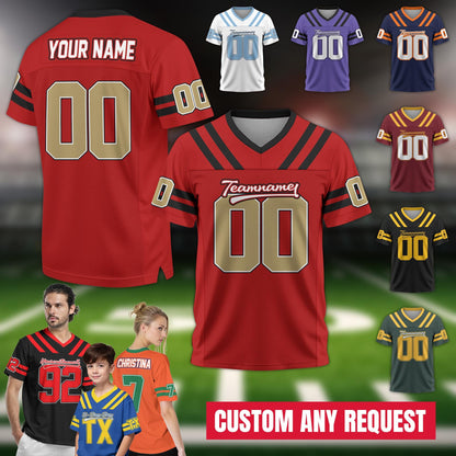 Personalized Team Shirts Football Jersey for Adult Kid, Custom Team Name Number Logo, Football Fan Tee V-Neck Shirt Gift for Fan Lovers