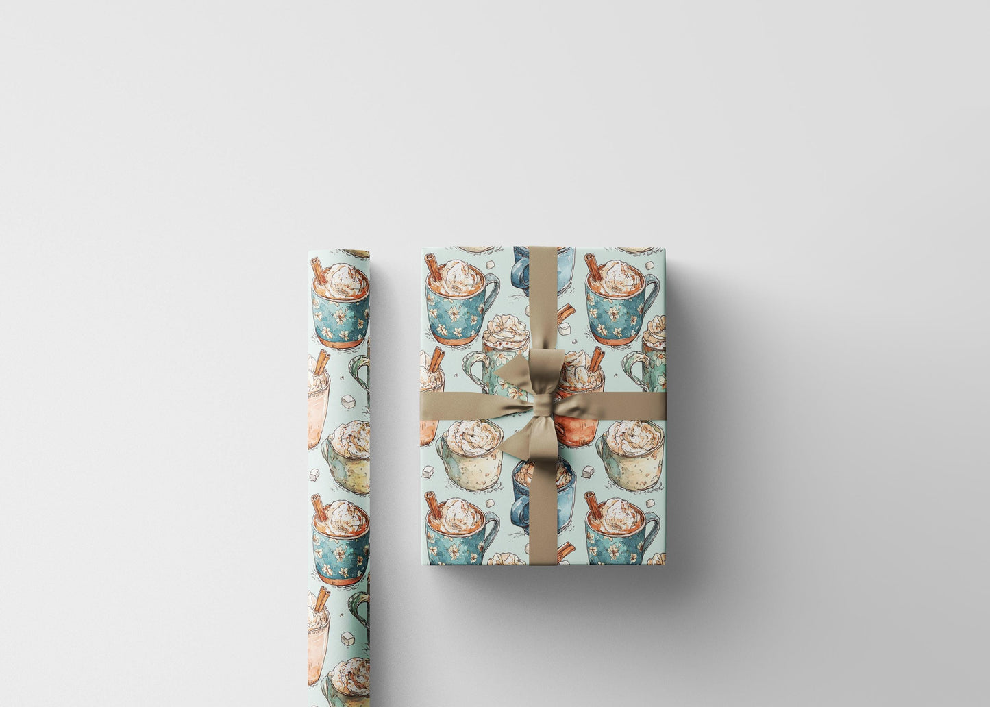 Barista Gift Wrap Premium Coffee Lover | Watercolor Wrapping Paper | Rustic Cozy Holiday Roll #11