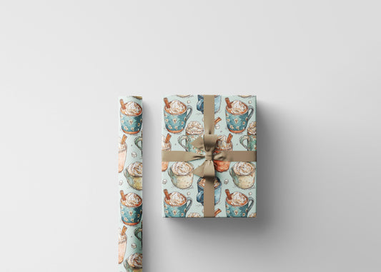 Barista Gift Wrap Premium Coffee Lover | Watercolor Wrapping Paper | Rustic Cozy Holiday Roll #11