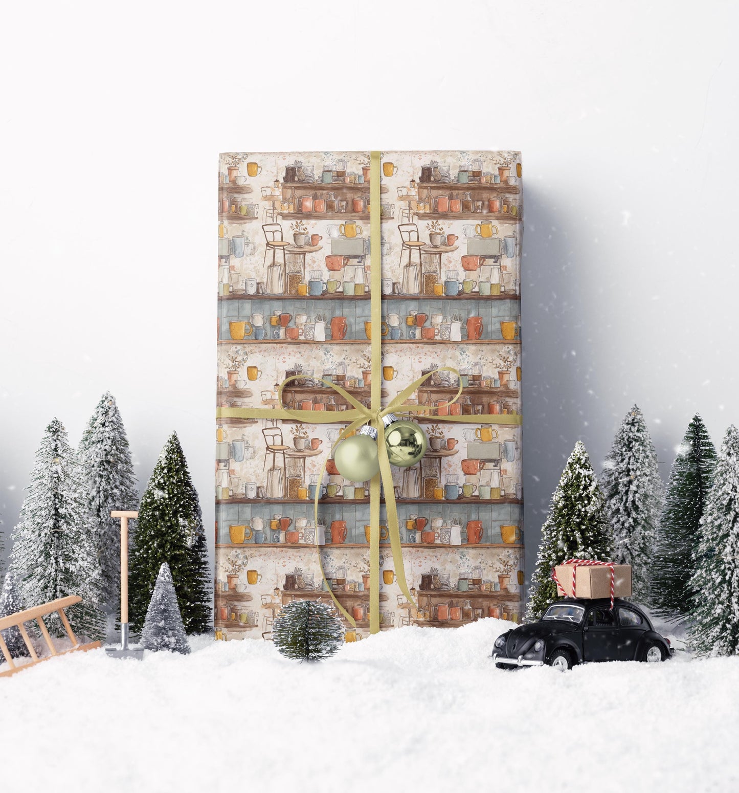 Barista Gift Wrap Coffee Wrapping Paper | Premium Watercolor Beans Design | Rustic Coffee Lover Decor #8