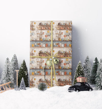 Barista Gift Wrap Coffee Wrapping Paper | Premium Watercolor Beans Design | Rustic Coffee Lover Decor #8