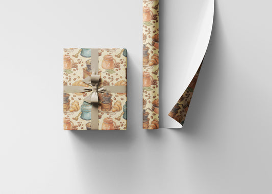 Coffee Wrapping Paper Premium Rustic | Watercolor Barista Gift Wrap | Coffee Lover Cozy Supplies #6