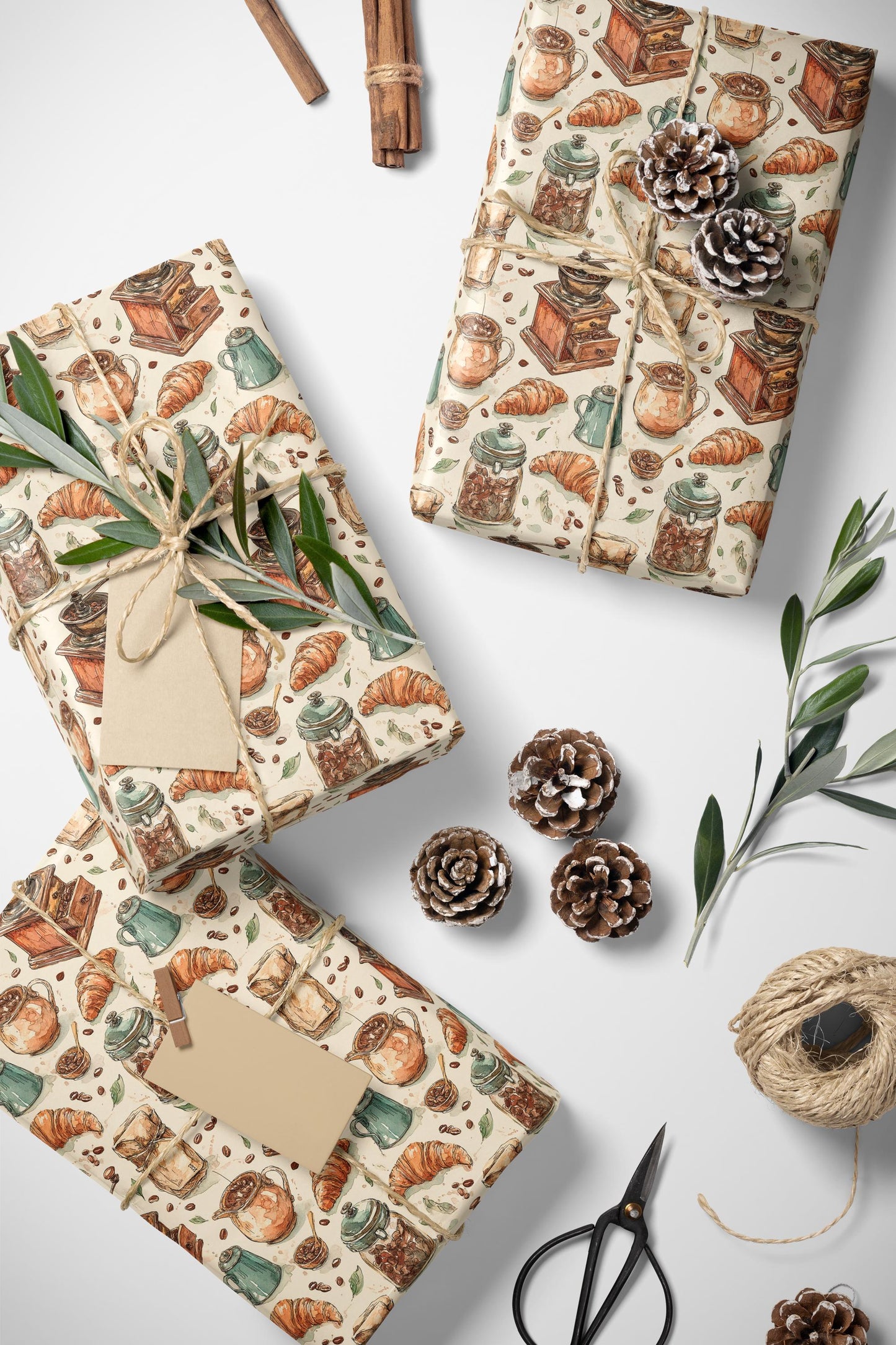 Watercolor Coffee Wrapping Paper: Rustic Barista Gift Wrap