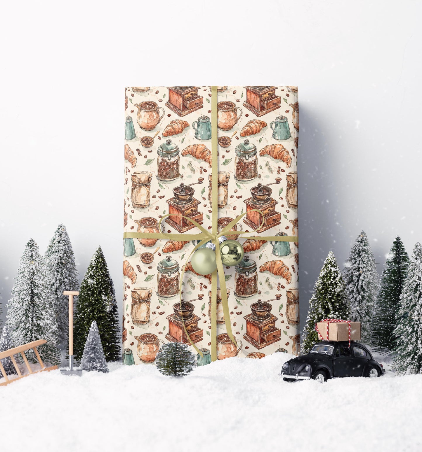 Watercolor Coffee Wrapping Paper: Rustic Barista Gift Wrap