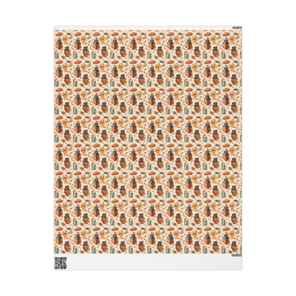 Coffee Wrapping Paper Watercolor Coffee Beans | Premium Barista Gift Wrap Roll | Rustic Cozy Design #7