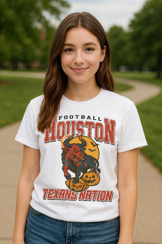 Vintage Style Football Shirt | Retro Halloween Graphic Tee | Spooky Fall Shirt | Custom Football Team Shirt | Gift for Football Fans - White