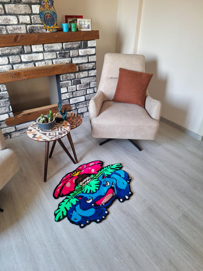 Venusaur Rug, Handmade Tufted, Wall Tufted Art, Anime Rug, Home Decor, Geek Decor, Gaming Room Rug
