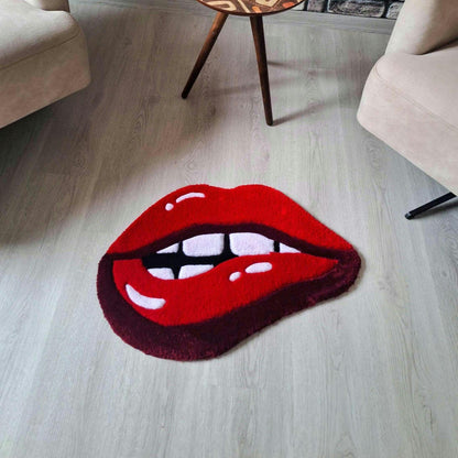 Red Lips Tufted Rug: Handmade Acrylic Pop Art Decor