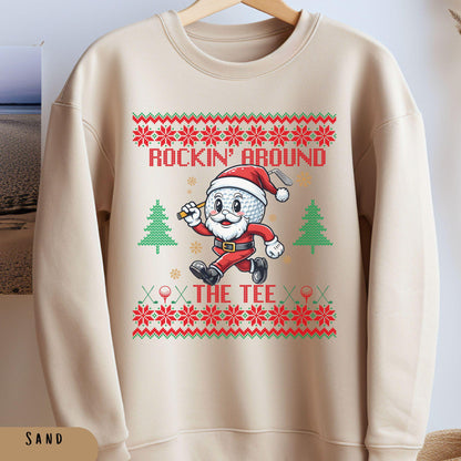Rockin' Around the Christmas Tree Shirt Santa Claus Golfing Golf Ugly Funny Secret Santa Gift Ideas Ugly Party Golfer Dad