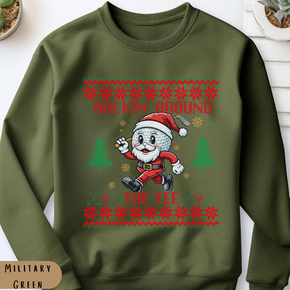 Rockin' Around the Christmas Tree Shirt Santa Claus Golfing Golf Ugly Funny Secret Santa Gift Ideas Ugly Party Golfer Dad
