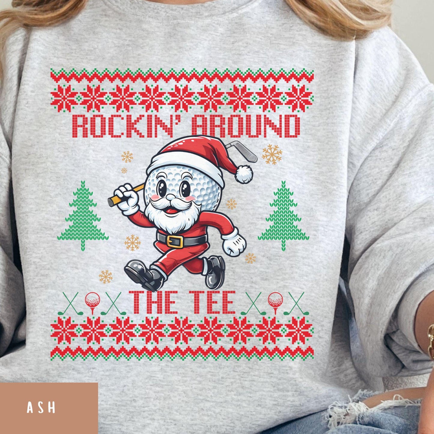 Rockin' Around the Christmas Tree Shirt Santa Claus Golfing Golf Ugly Funny Secret Santa Gift Ideas Ugly Party Golfer Dad