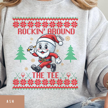 Rockin' Around the Christmas Tree Shirt Santa Claus Golfing Golf Ugly Funny Secret Santa Gift Ideas Ugly Party Golfer Dad