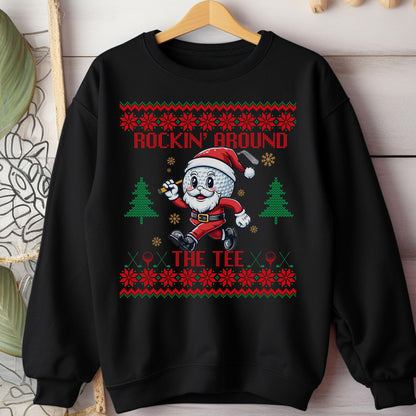 Rockin' Around the Christmas Tree Shirt Santa Claus Golfing Golf Ugly Funny Secret Santa Gift Ideas Ugly Party Golfer Dad