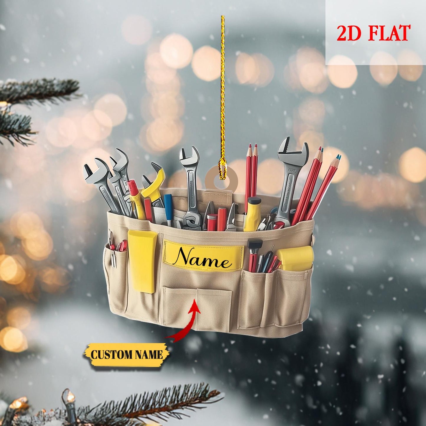 Personalized Tools Belt Bag 2D Flat Ornament, Handyman Ornament, Christmas Gift For Engineer, Christmas Gift For Mechanic, Engineer gift