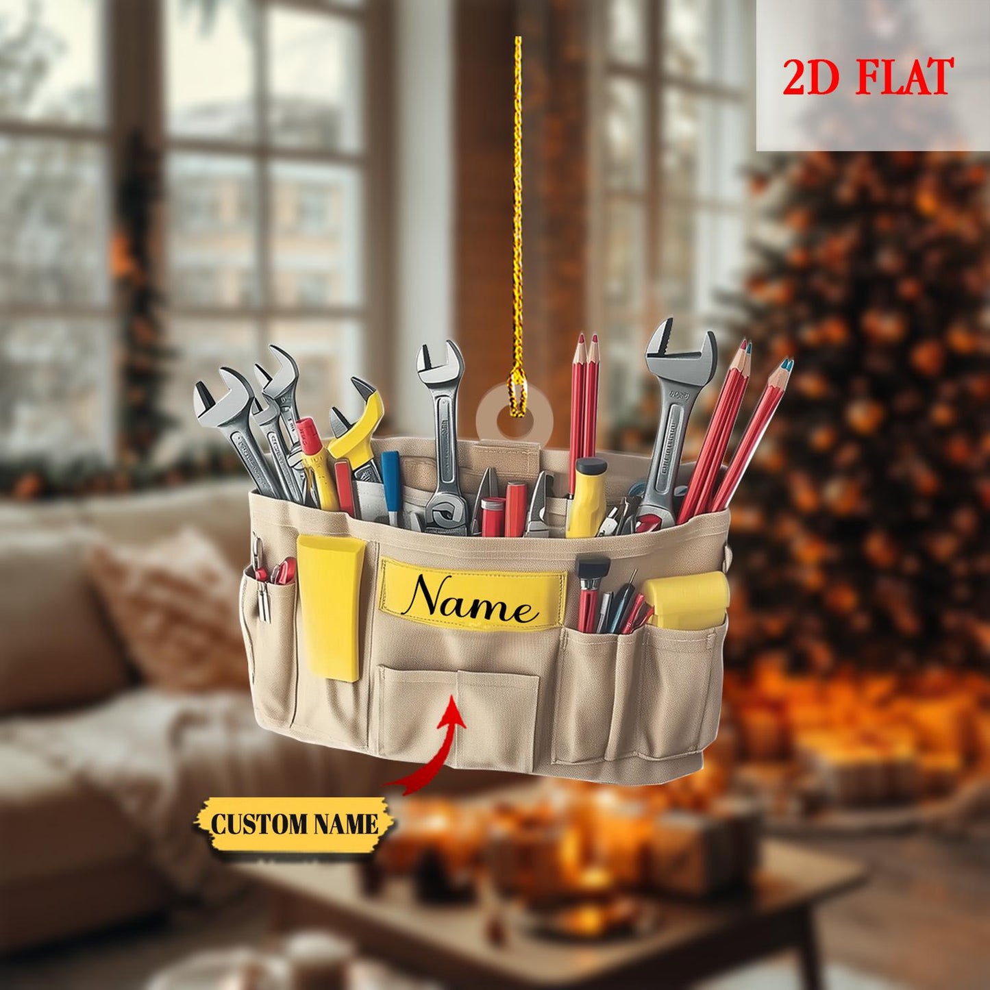 Personalized Tools Belt Bag 2D Flat Ornament, Handyman Ornament, Christmas Gift For Engineer, Christmas Gift For Mechanic, Engineer gift