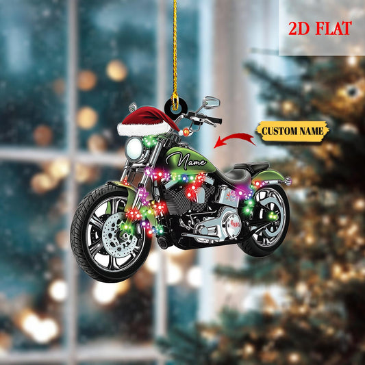 Personalized  Motorcycle Light Christmas 2D Flat Acrylic Ornament, Biker Harley Motorcycle Ornament, Motorcycle Lover Gift, Motorcycle Biker