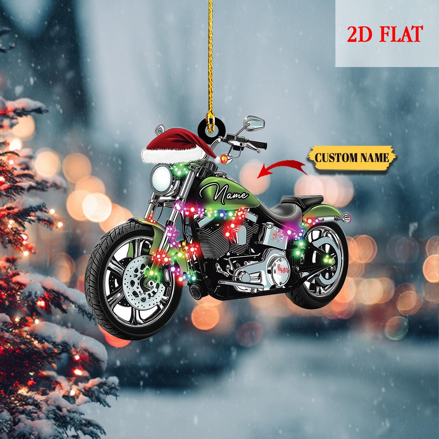 Personalized  Motorcycle Light Christmas 2D Flat Acrylic Ornament, Biker Harley Motorcycle Ornament, Motorcycle Lover Gift, Motorcycle Biker