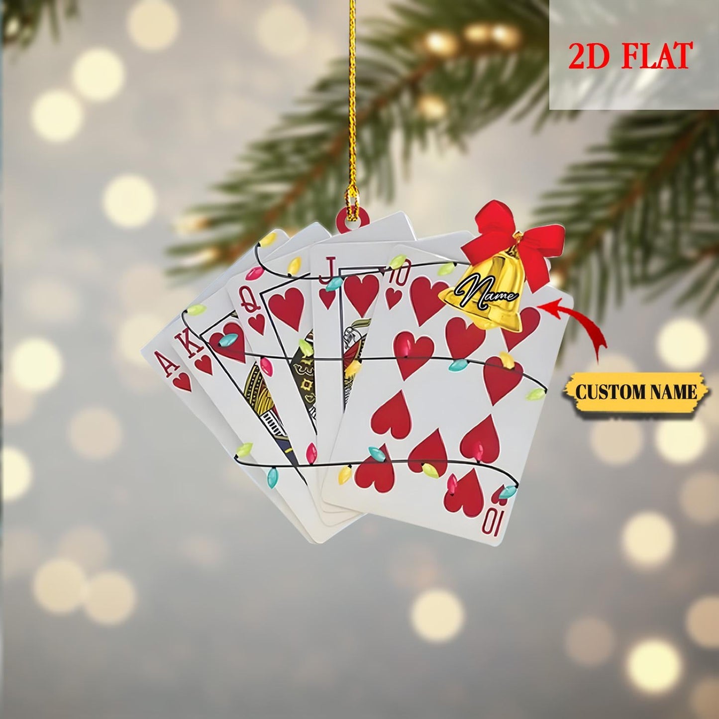 Personalized Playing Card Christmas Hanging 2D Flat Ornament, Casino Games Ornament, Royal flush playing card Ornament, Decor Christmas