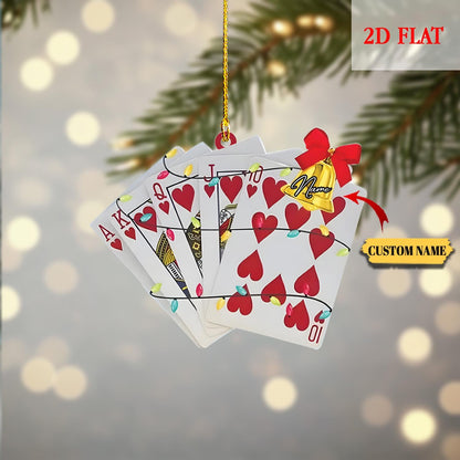 Personalized Playing Card Christmas Hanging 2D Flat Ornament, Casino Games Ornament, Royal flush playing card Ornament, Decor Christmas