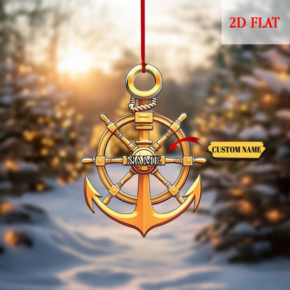 Personalized Sailor Anchor 2D Flat Acrylic Ornament, Sailboat Lover Gift, Boat Anchor & Wheel Ornament, Boat Anchor Wheel Ornament