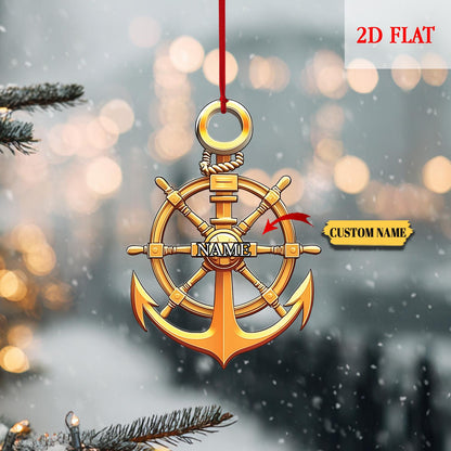 Personalized Sailor Anchor 2D Flat Acrylic Ornament, Sailboat Lover Gift, Boat Anchor & Wheel Ornament, Boat Anchor Wheel Ornament