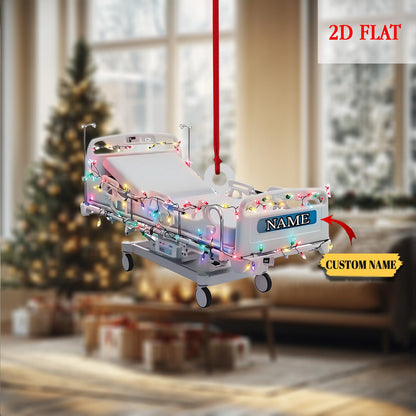 Personalized Hospital Bed 2D Flat Ornament, Corporation Stretcher Patient Christmas Ornament, Hospital Gurney Ornament, Doctor Nurse Gift