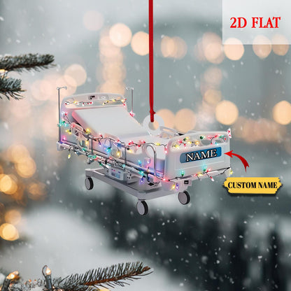 Personalized Hospital Bed 2D Flat Ornament, Corporation Stretcher Patient Christmas Ornament, Hospital Gurney Ornament, Doctor Nurse Gift