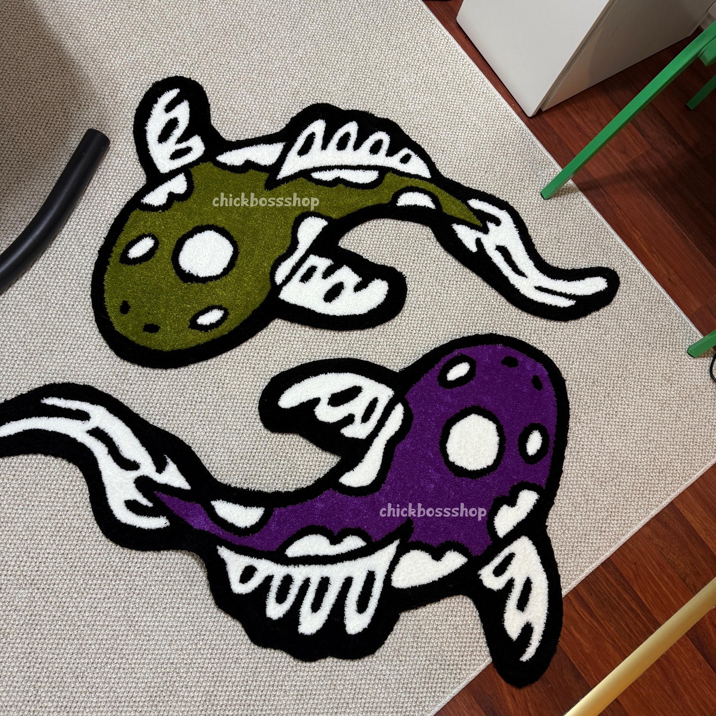 Colorful Koi Yin Yang Fish Rug | Purple - Green Yin Yang Rug | Custom Asian Tufted Rug