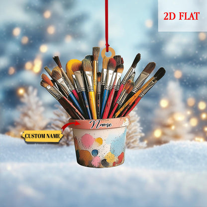 Custom Paint Brushes in Glass Jar Ornament, Art Teacher Ornament, Artist Gift, Gift for Painter, Painting Christmas Tree Decor Xmas Keepsake