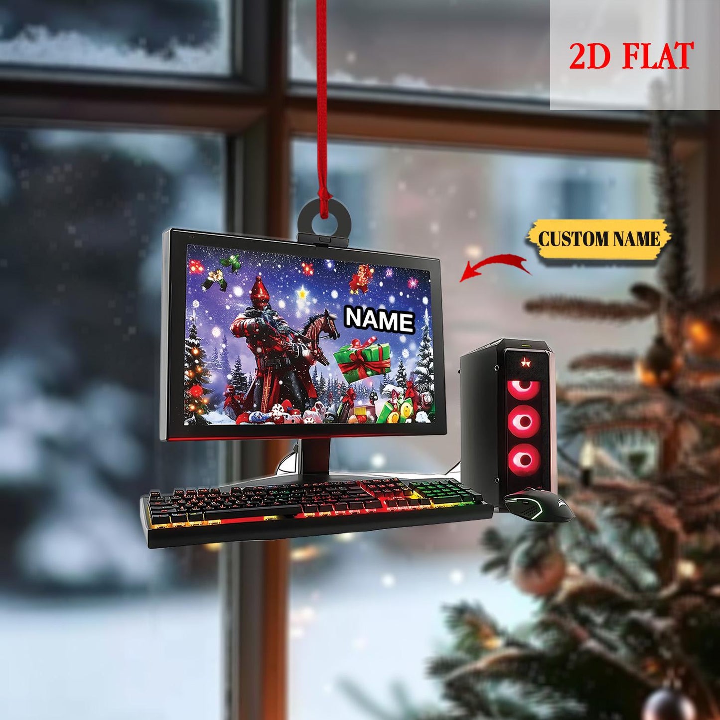 Custom Name Gamer 2D Flat Ornament, Gaming Computer Christmas Ornament, Christmas Tree Decor, Computer Ornament, Gift for Him Ornament Gift