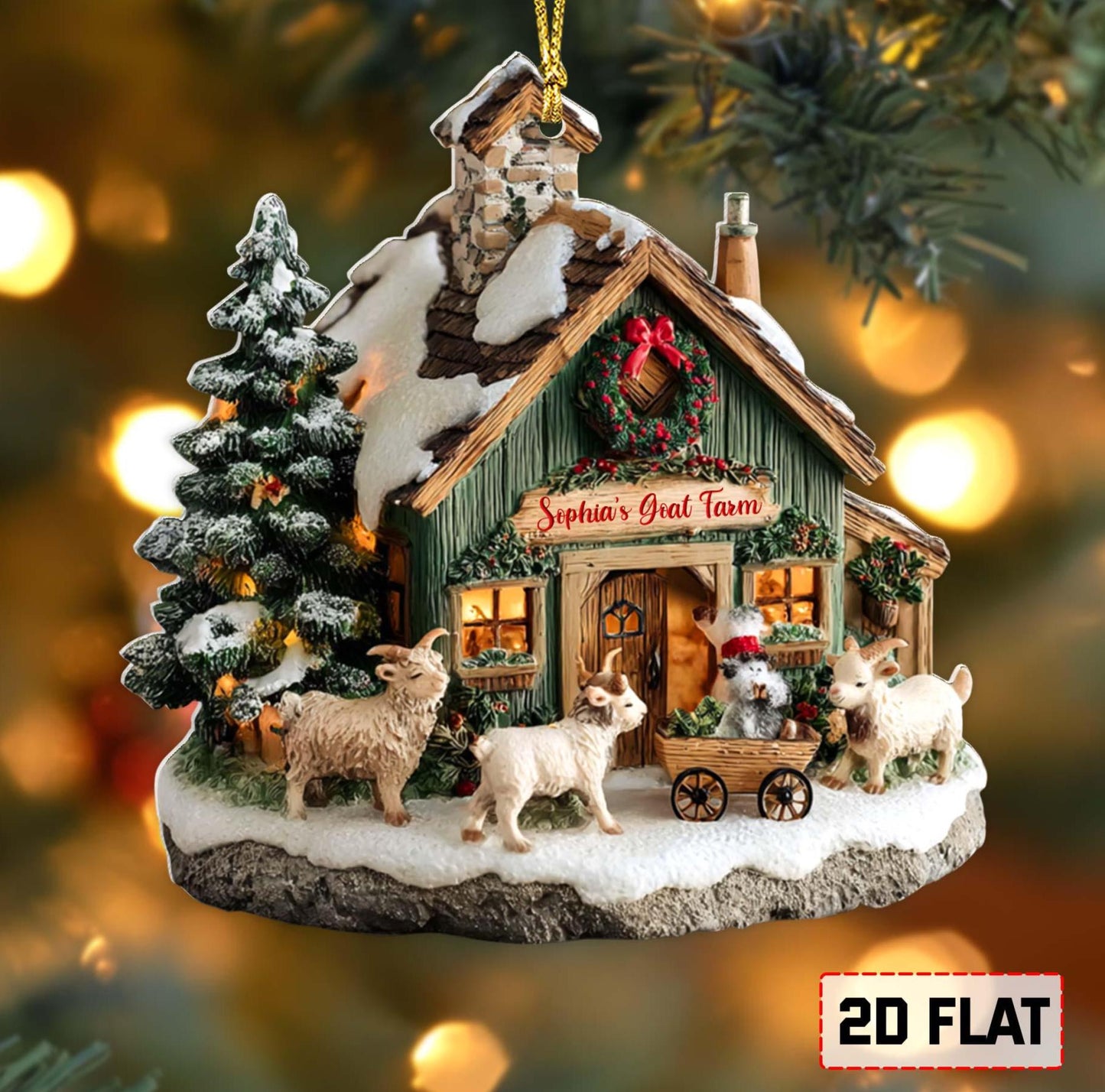 Personalized 2D Flat Goat Farm Acrylic Ornament 2025, Custom Farm Barn Christmas Ornament, Rustic Farmhouse Holiday Decoration