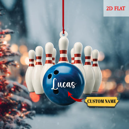 Personalized Bowling Ball & Pins 2D Flat Acrylic Ornament, Bowling Christmas Tree Decoration, Gift For Bowling Team, Bowling Ornament