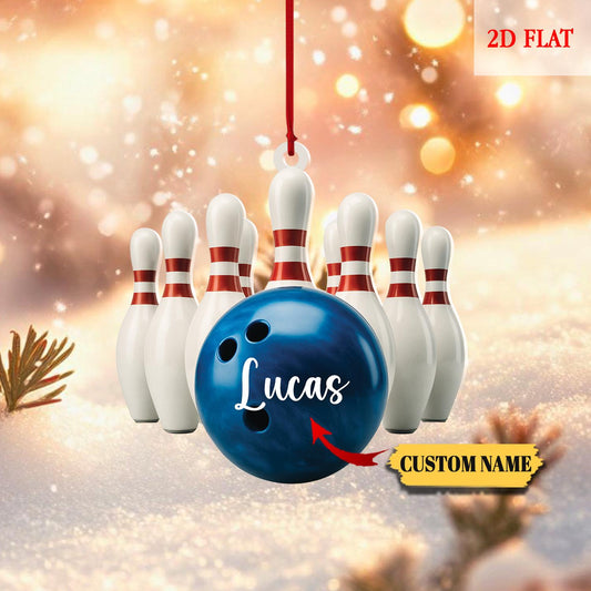 Personalized Bowling Ball & Pins 2D Flat Acrylic Ornament, Bowling Christmas Tree Decoration, Gift For Bowling Team, Bowling Ornament