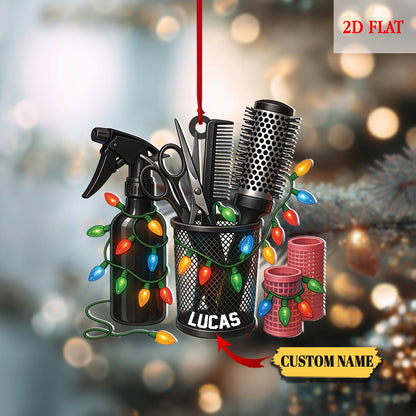 Personalized Name Hairdresser Barber 2D Flat Acrylic Ornament, Teen Girl Christmas, Hairstylist Ornament, Hairslylist Tool Set Ornament