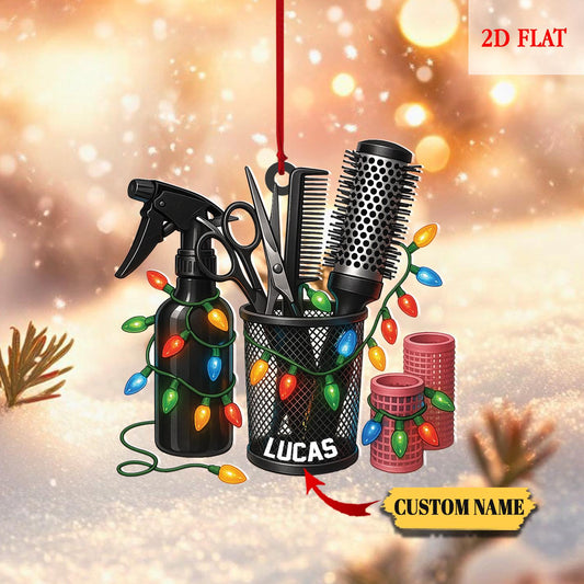 Personalized Name Hairdresser Barber 2D Flat Acrylic Ornament, Teen Girl Christmas, Hairstylist Ornament, Hairslylist Tool Set Ornament