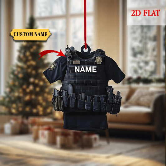 Personalized Police Light 2D Flat Acrylic Ornaments, Police Vest Ornament Police Officer Ornament Hanging, Police Gift Christmas Ornament