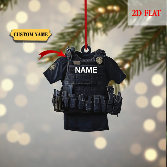 Personalized Police Light 2D Flat Acrylic Ornaments, Police Vest Ornament Police Officer Ornament Hanging, Police Gift Christmas Ornament