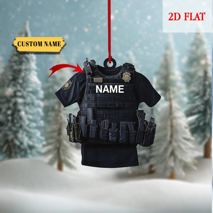 Personalized Police Light 2D Flat Acrylic Ornaments, Police Vest Ornament Police Officer Ornament Hanging, Police Gift Christmas Ornament