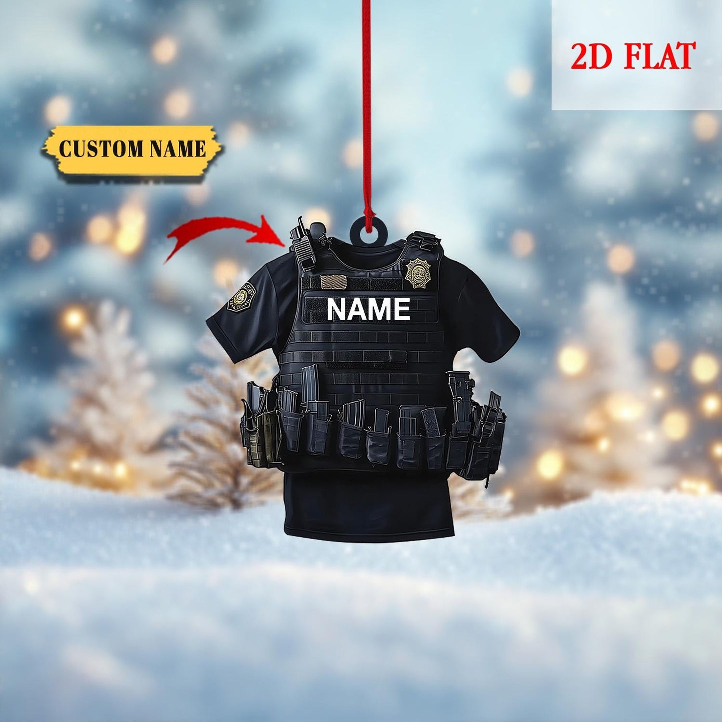 Personalized Police Light 2D Flat Acrylic Ornaments, Police Vest Ornament Police Officer Ornament Hanging, Police Gift Christmas Ornament